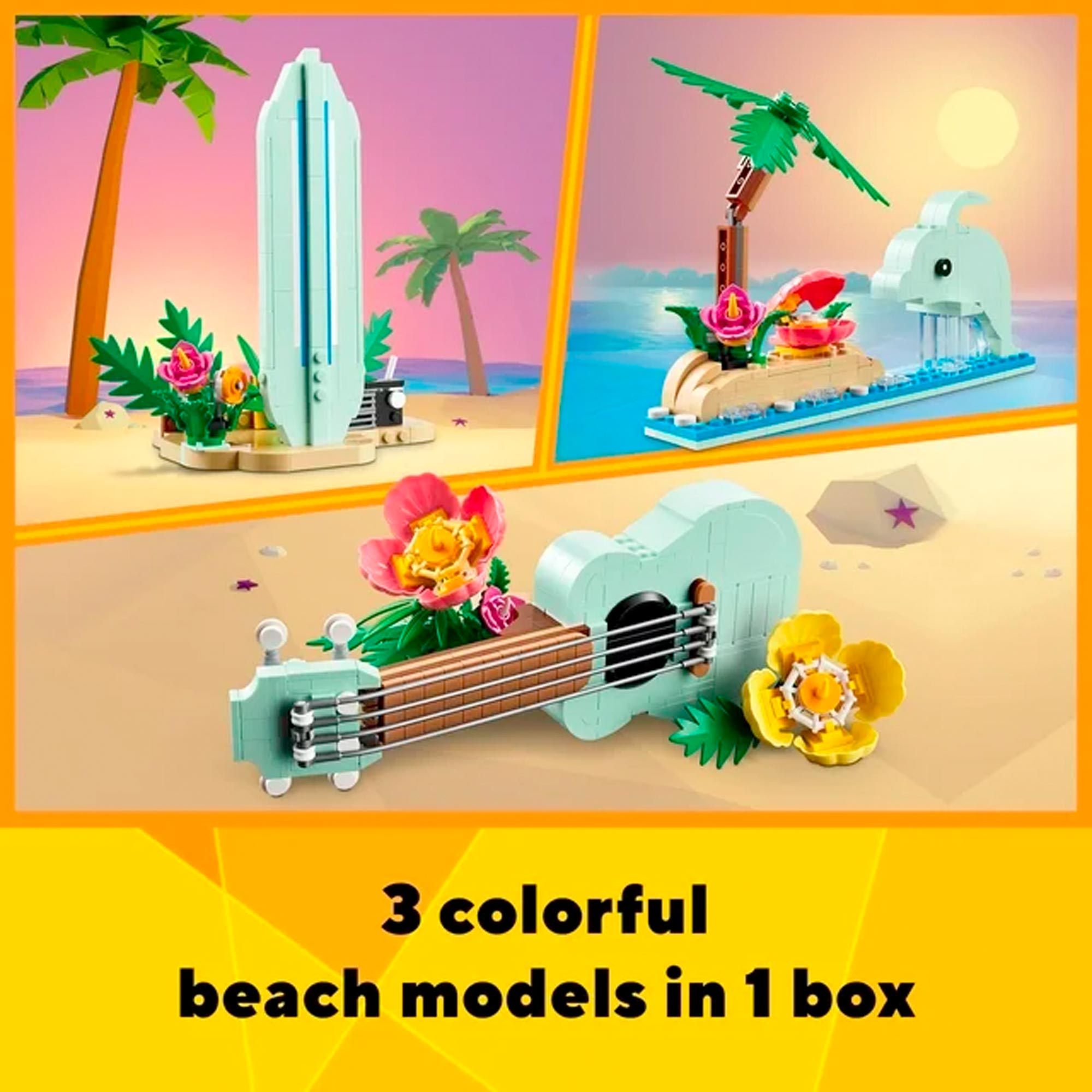 LEGO Creator 3 in 1 Tropical Ukulele Instrument Toy, Transforms from Ukulele to Surfboard Toy to Dolphin Toy - Imagem 2